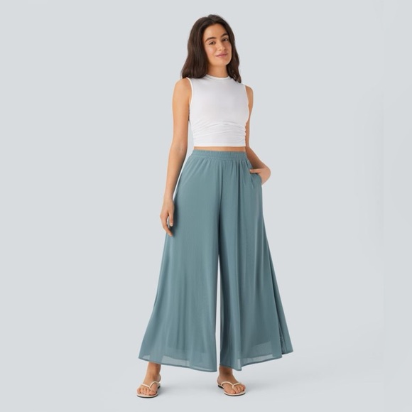 HALARA Pants - High Waist Pocket Mesh Overlay Wide Leg Casual Pants Medium